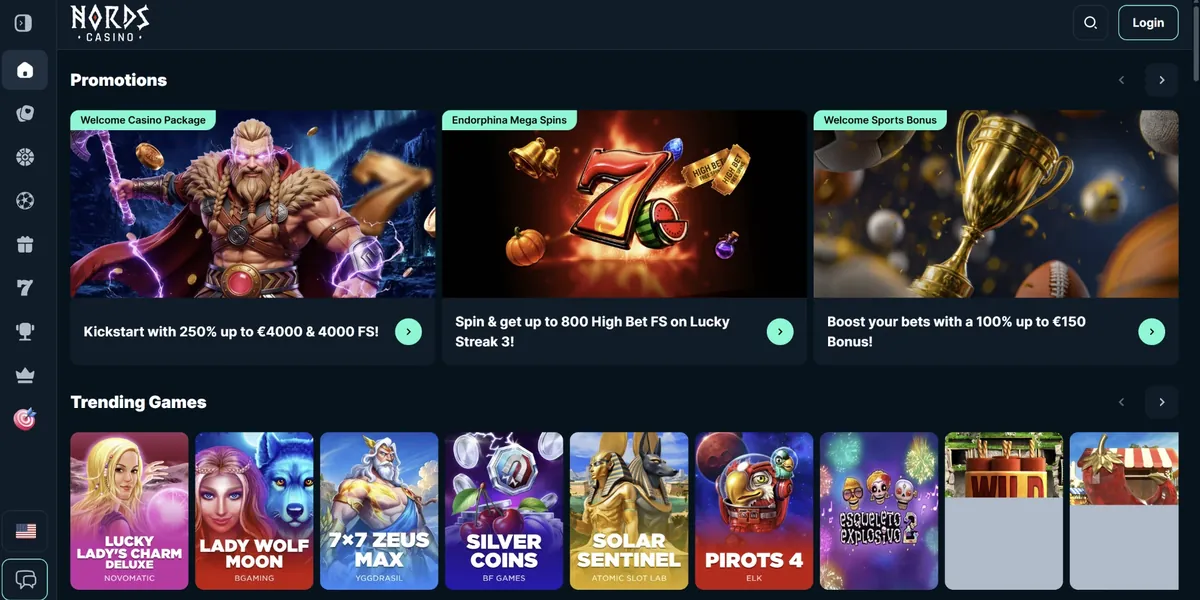 Referensbild av Nords Casinos startsida
